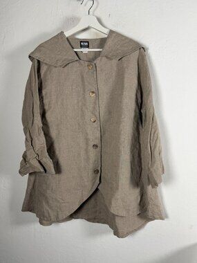 Mizono Womens Oversized Beige Linen Button-Up Tunic Swing Jacket One Size